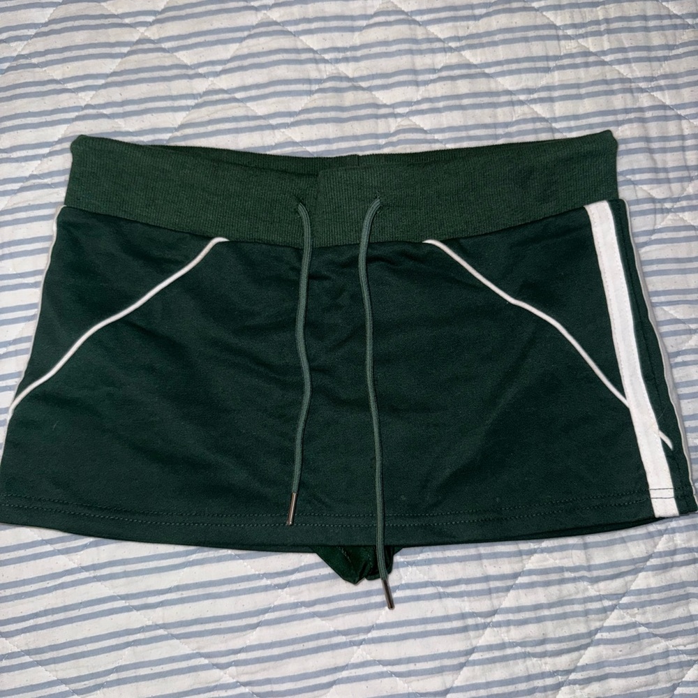 Edikted Dark Green Mini Skirt with White Stripes